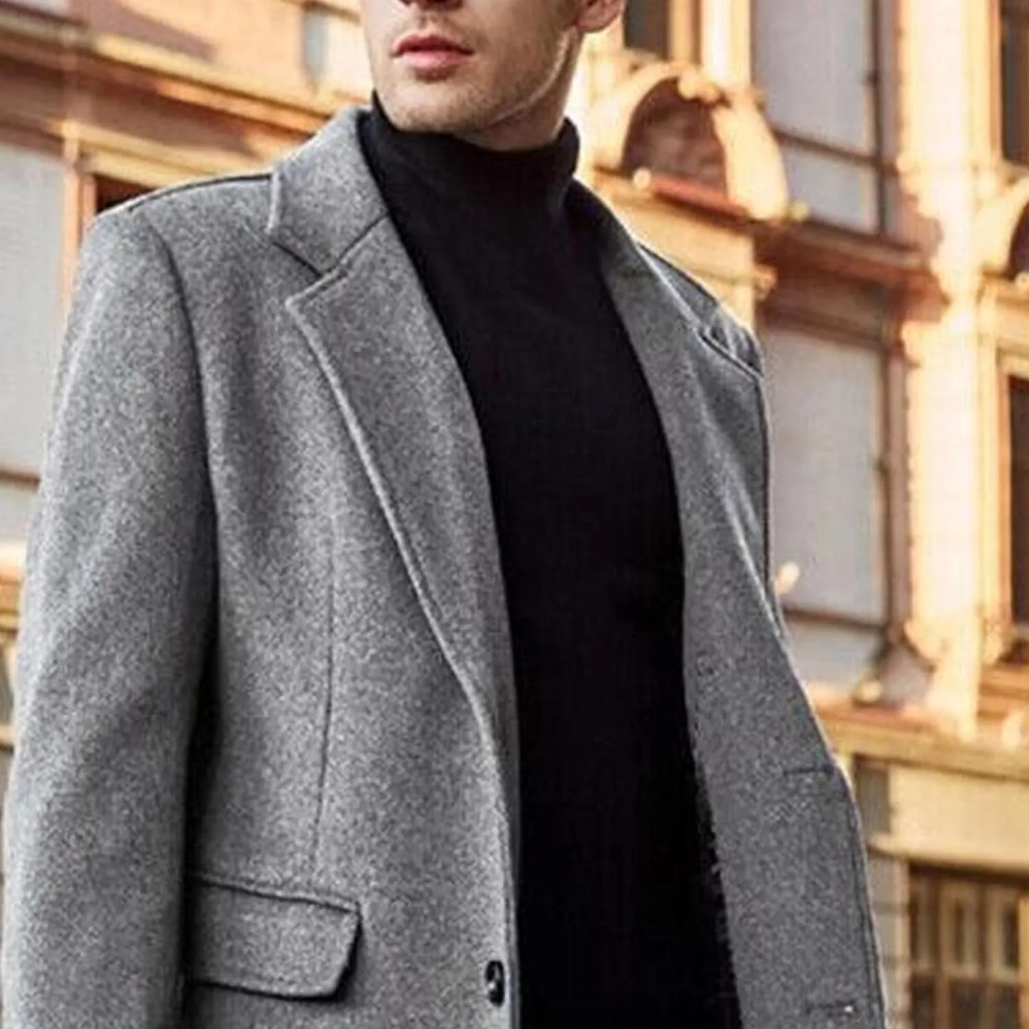 Maiyifu-GJ Men's Wool Blend Pea Coat Notched Collar Single Breasted Overcoat Warm Winter Trench Coat