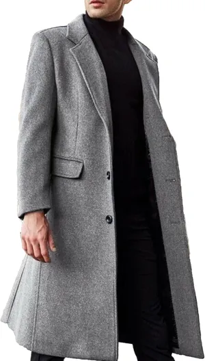 Maiyifu-GJ Men's Wool Blend Pea Coat Notched Collar Single Breasted Overcoat Warm Winter Trench Coat