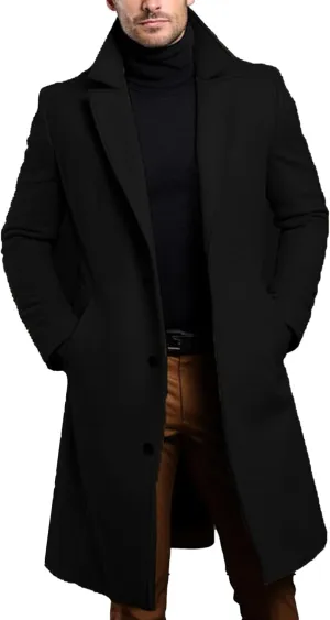 Maiyifu-GJ Men's Wool Blend Pea Coat Notched Collar Single Breasted Overcoat Warm Winter Trench Coat