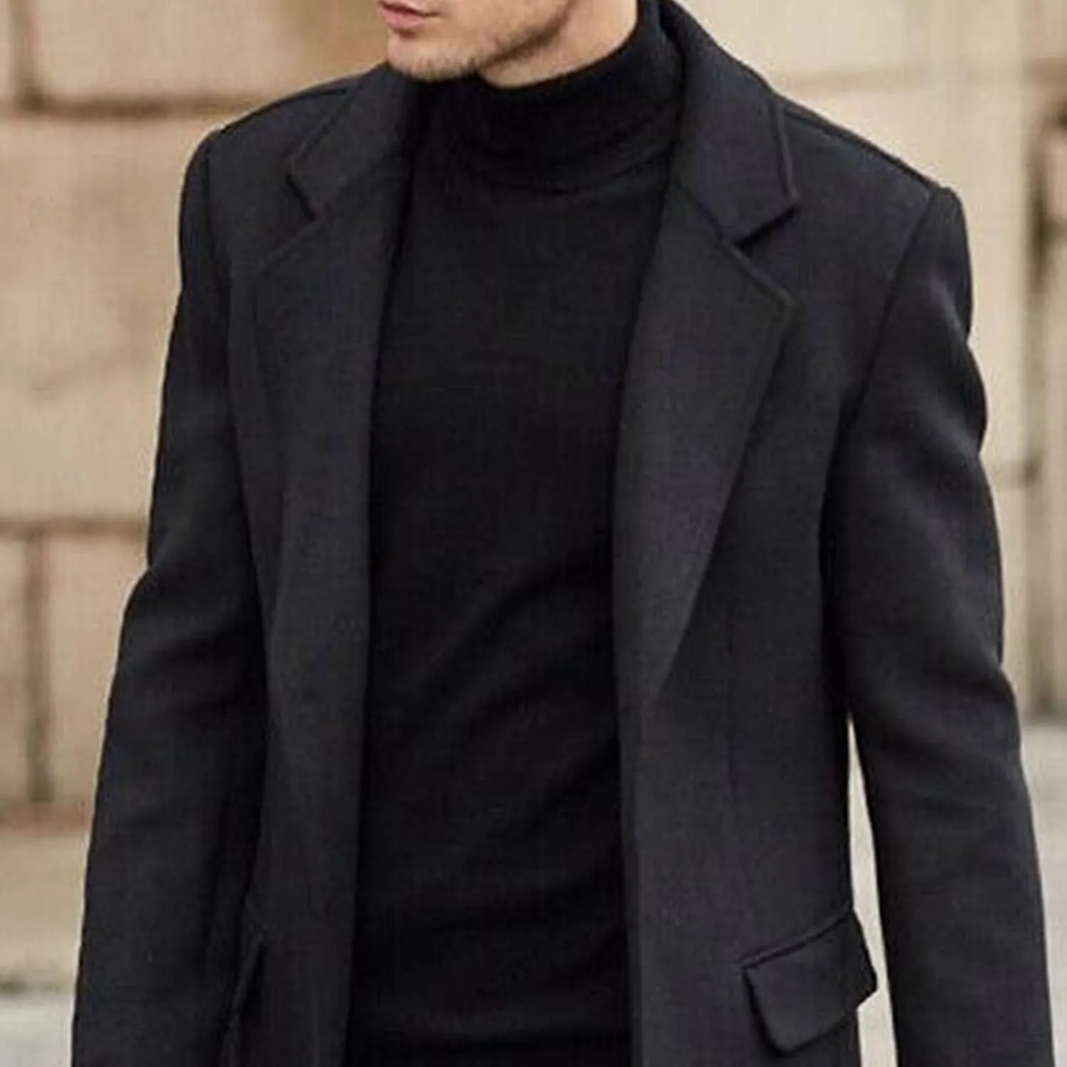 Maiyifu-GJ Men's Wool Blend Pea Coat Notched Collar Single Breasted Overcoat Warm Winter Trench Coat