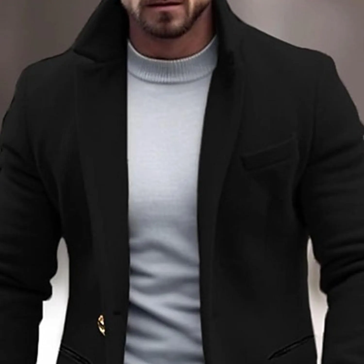 Maiyifu-GJ Men's Wool Blend Pea Coat Notched Collar Single Breasted Overcoat Warm Winter Trench Coat