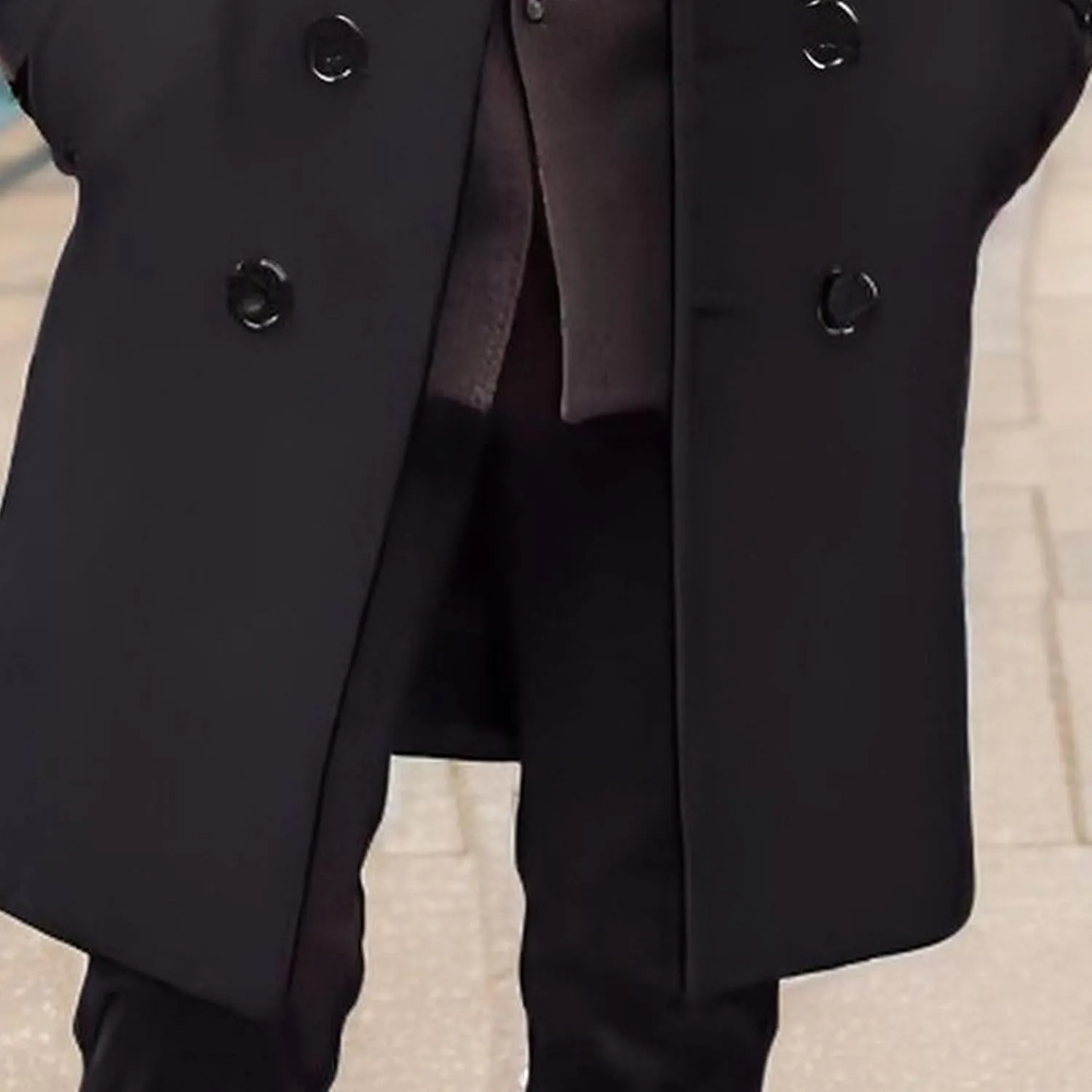 Maiyifu-GJ Men's Wool Blend Pea Coat Notched Collar Single Breasted Overcoat Warm Winter Trench Coat