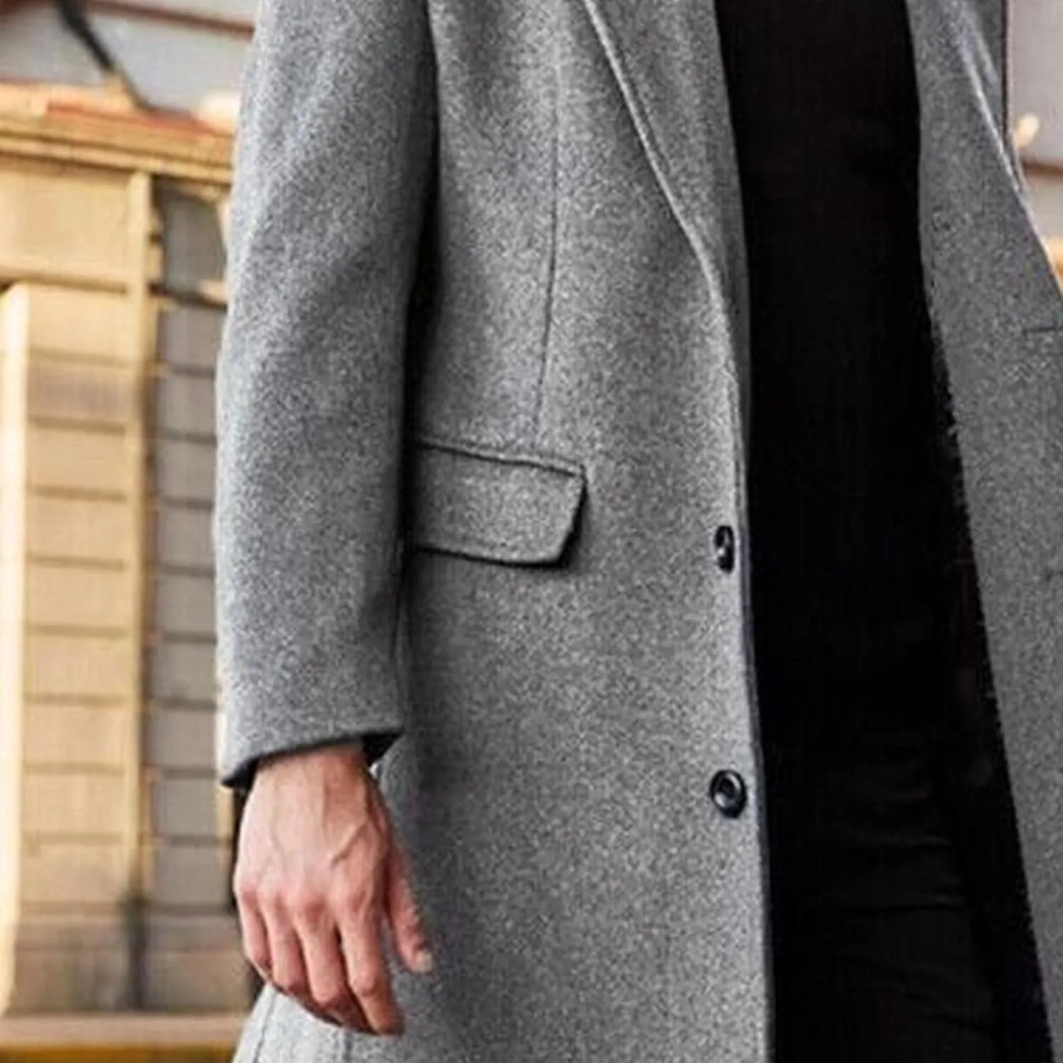 Maiyifu-GJ Men's Wool Blend Pea Coat Notched Collar Single Breasted Overcoat Warm Winter Trench Coat