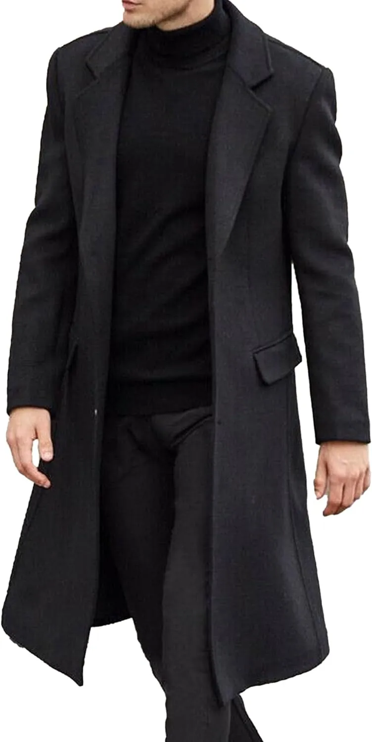 Maiyifu-GJ Men's Wool Blend Pea Coat Notched Collar Single Breasted Overcoat Warm Winter Trench Coat