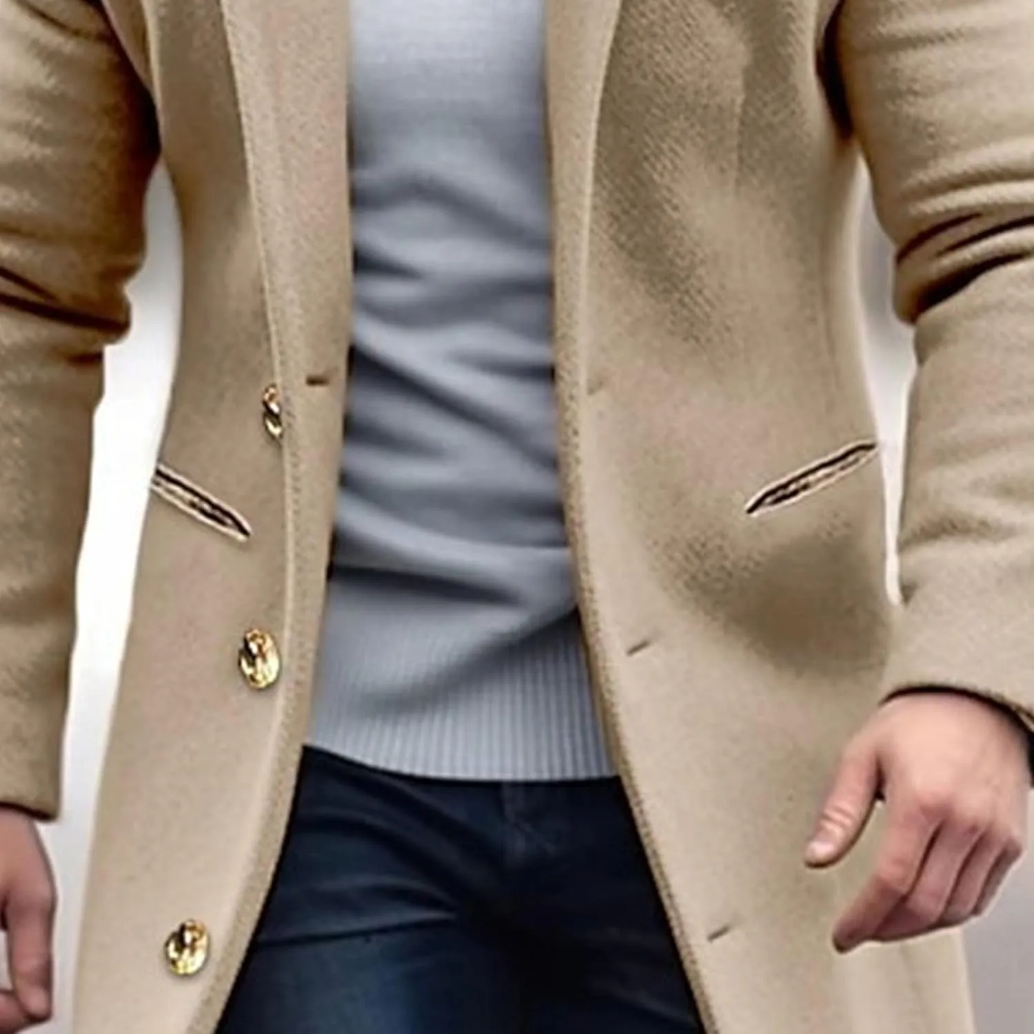 Maiyifu-GJ Men's Wool Blend Pea Coat Notched Collar Single Breasted Overcoat Warm Winter Trench Coat