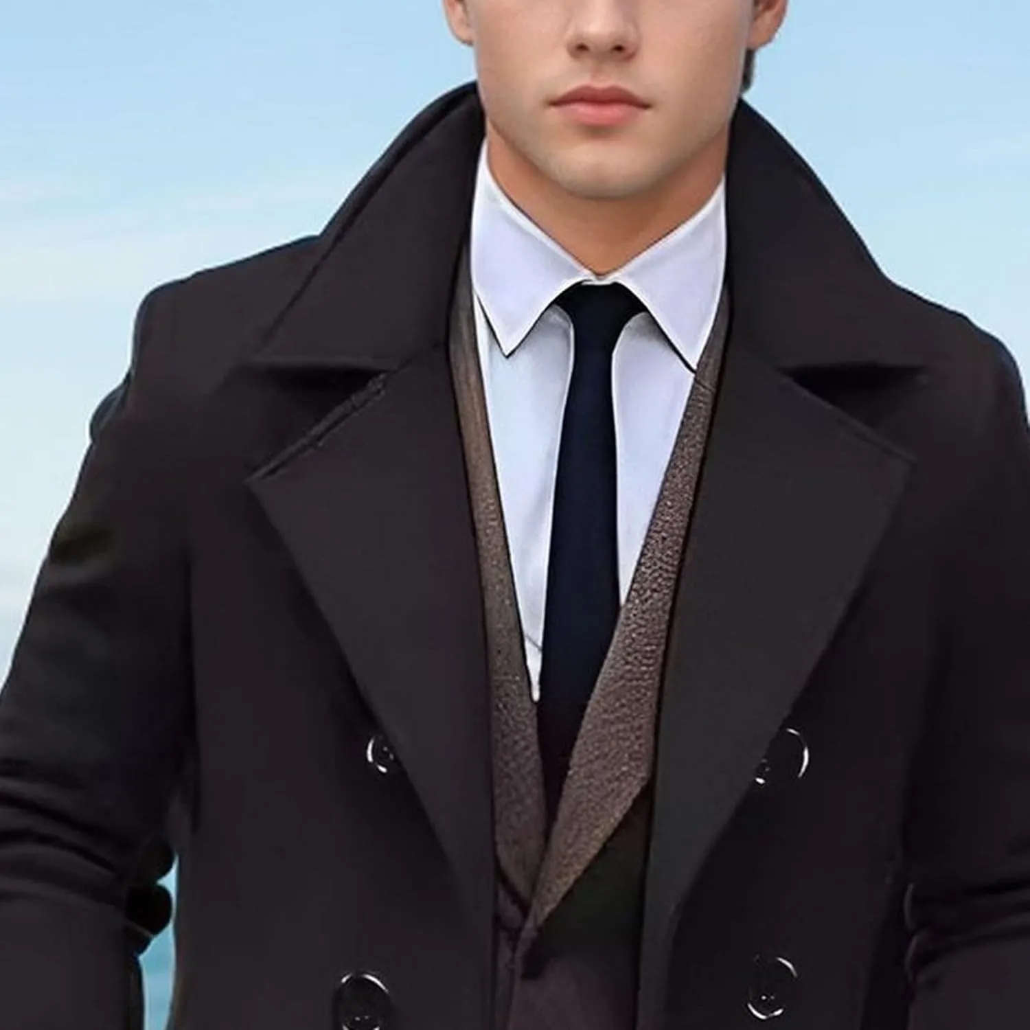 Maiyifu-GJ Men's Wool Blend Pea Coat Notched Collar Single Breasted Overcoat Warm Winter Trench Coat