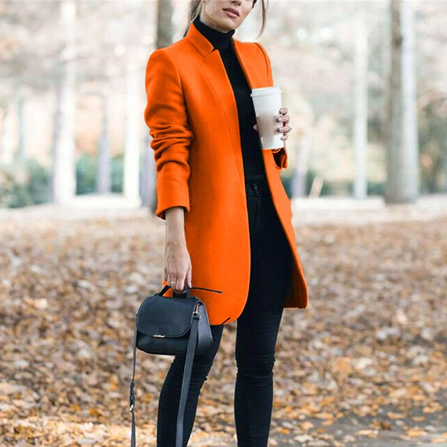Maiyifu-GJ Womens Stand Collar Wool Blend Coats Casual Warm Open Front Cardigan Trench Overcoat Mid Long Slim Fit Jackets