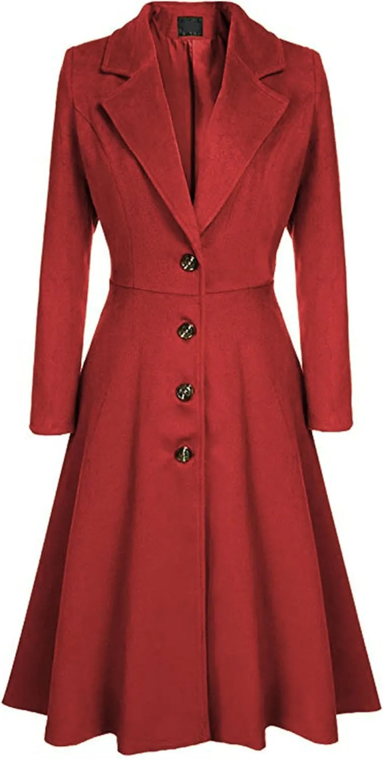 Maiyifu-GJ Women's Winter Wool Blend Dress Coats Notch Lapel Single Breasted Trench Coat Fashion Overcoat Jacket Outwear