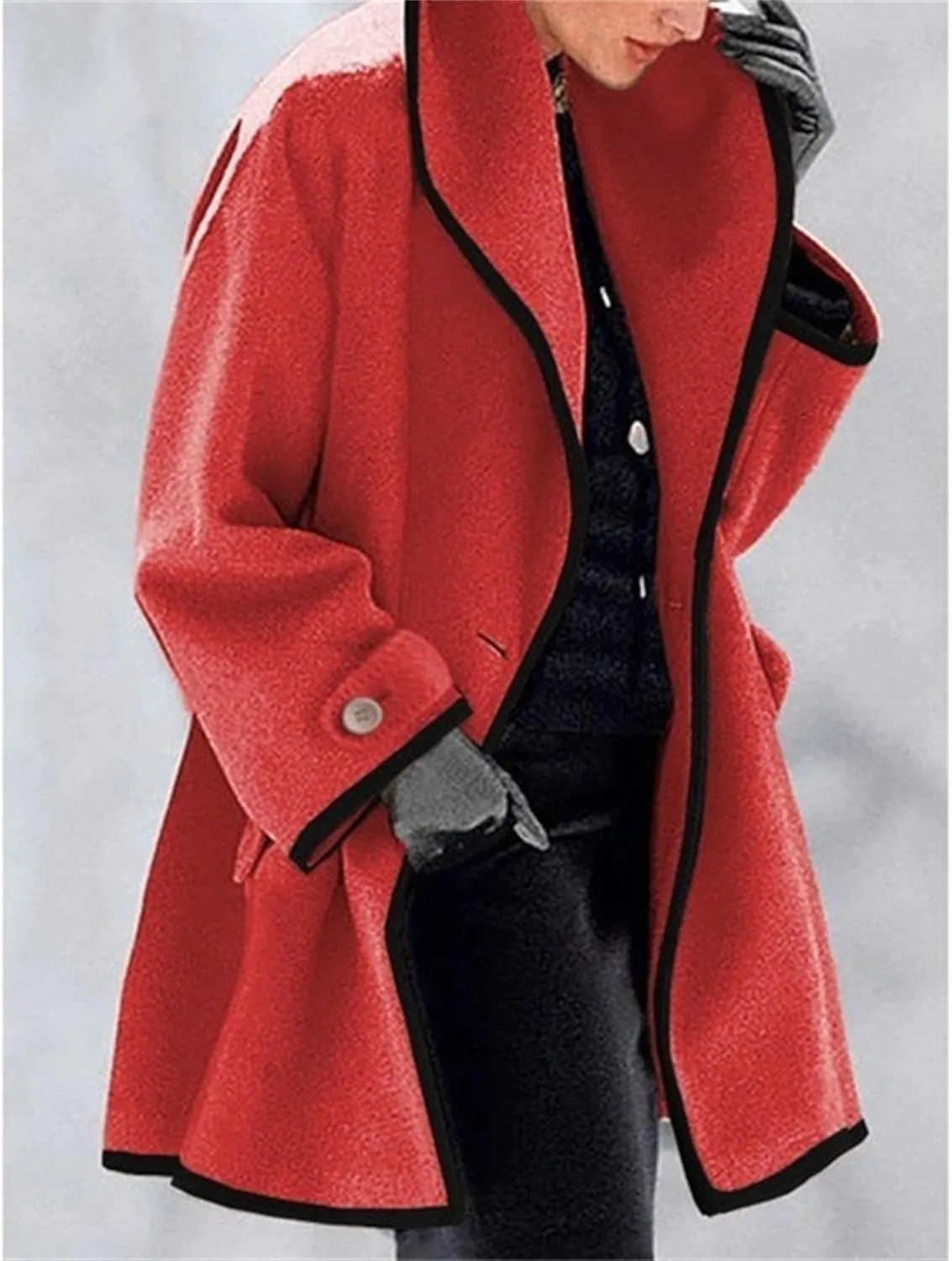 Maiyifu-GJ Wool Coat for Women Casual Notch Lapel Coat Plus Size Single Breasted Long Winter Wool Trench Pea Coat