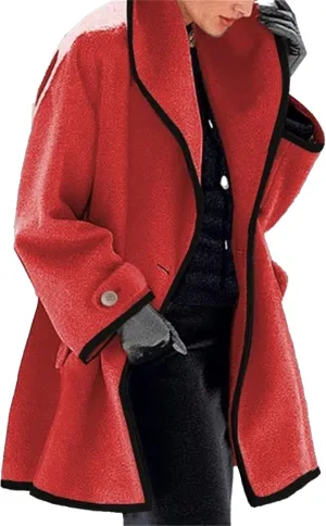 Maiyifu-GJ Wool Coat for Women Casual Notch Lapel Coat Plus Size Single Breasted Long Winter Wool Trench Pea Coat