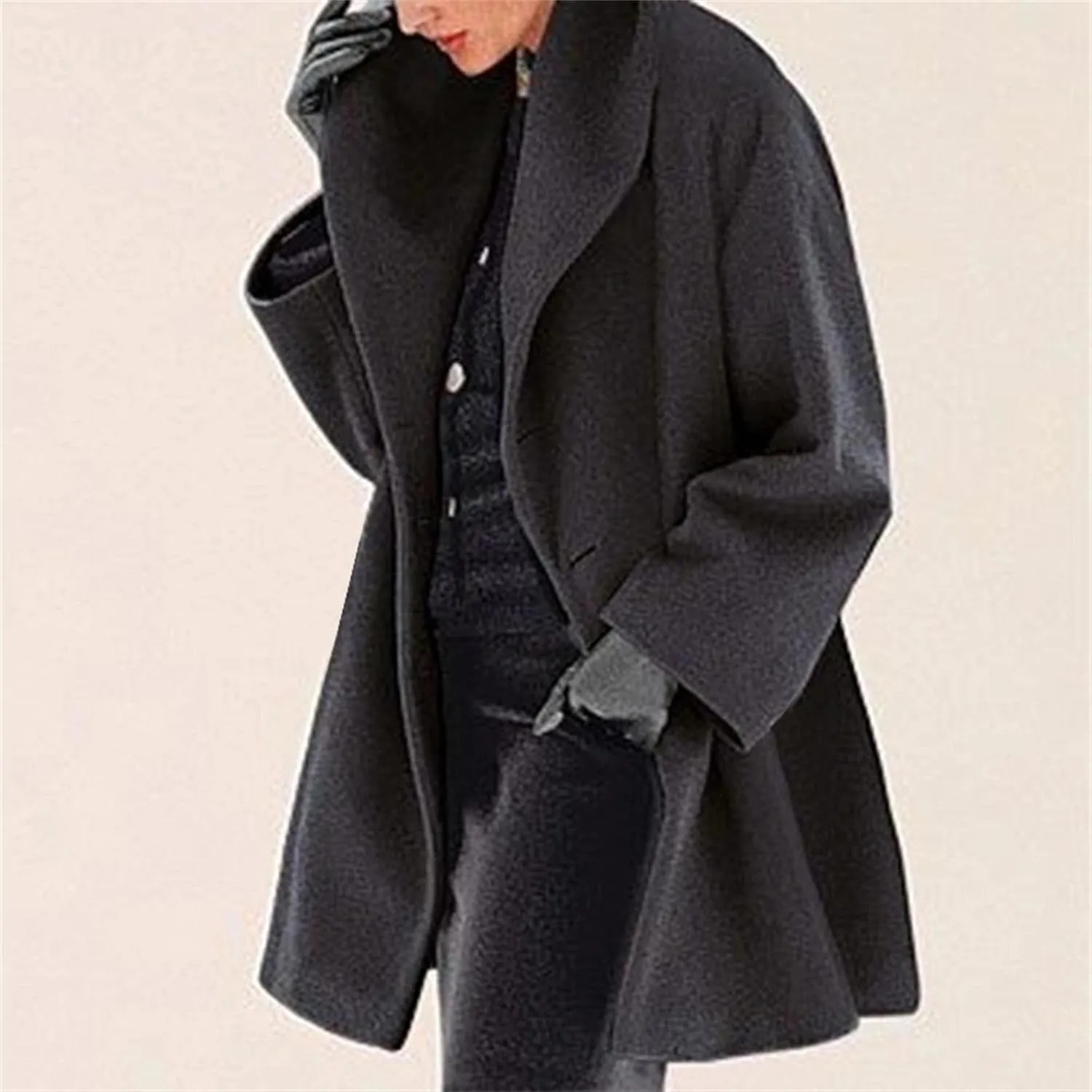 Maiyifu-GJ Wool Coat for Women Shawl Collar Trench Coats Wool Blend Lapel Single Breasted Long Coat Casual Cardigan Jacket