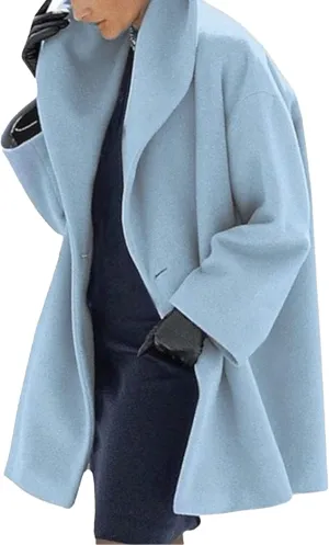 Maiyifu-GJ Wool Coat for Women Shawl Collar Trench Coats Wool Blend Lapel Single Breasted Long Coat Casual Cardigan Jacket