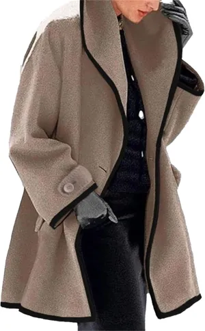 Maiyifu-GJ Wool Coat for Women Shawl Collar Trench Coats Wool Blend Lapel Single Breasted Long Coat Casual Cardigan Jacket