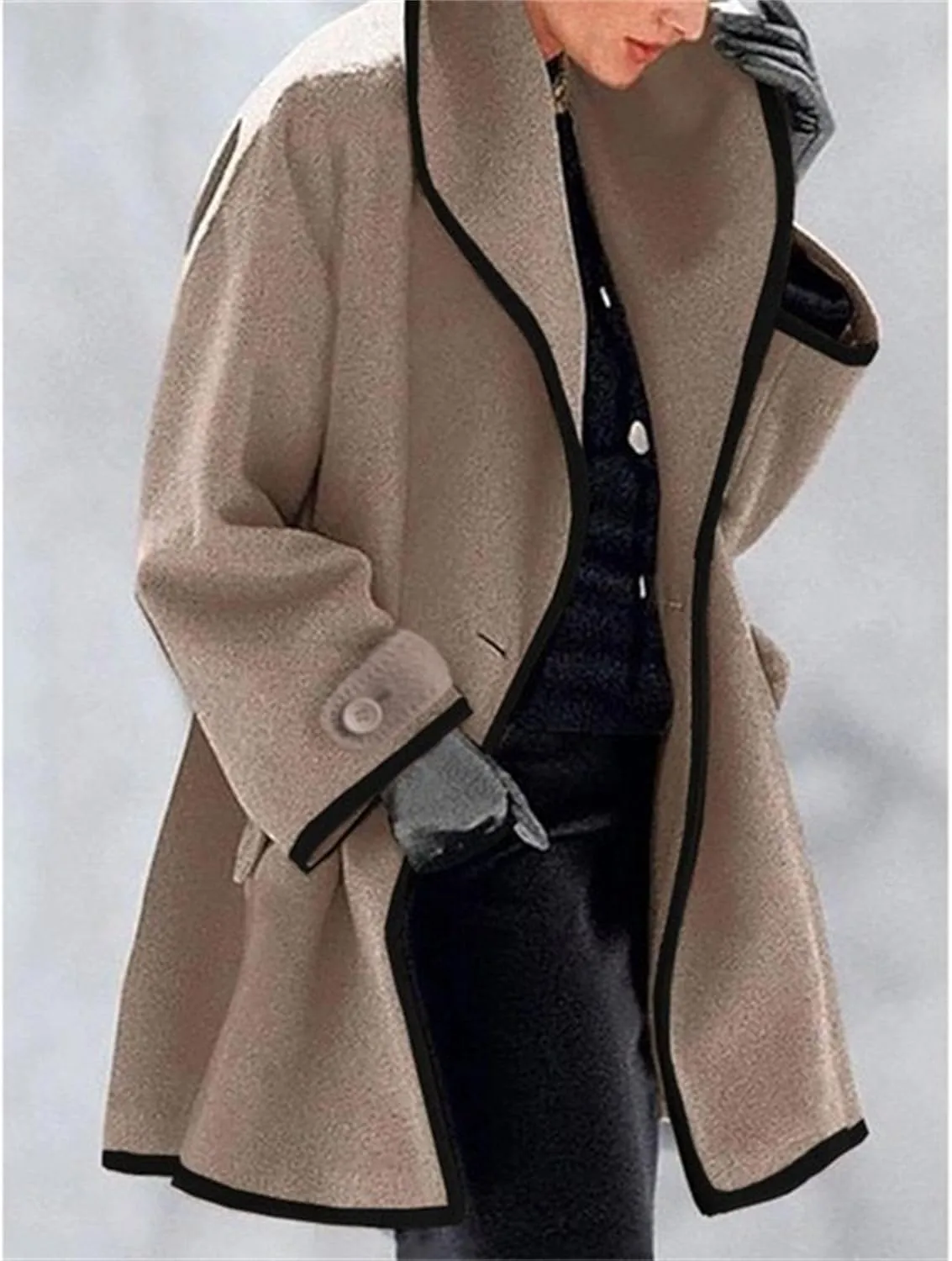 Maiyifu-GJ Wool Coat for Women Shawl Collar Trench Coats Wool Blend Lapel Single Breasted Long Coat Casual Cardigan Jacket