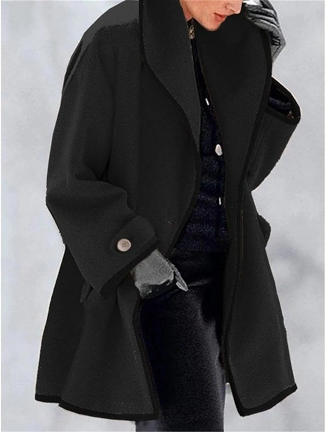 Maiyifu-GJ Wool Coat for Women Shawl Collar Trench Coats Wool Blend Lapel Single Breasted Long Coat Casual Cardigan Jacket