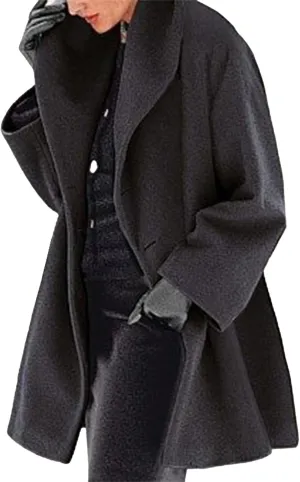 Maiyifu-GJ Wool Coat for Women Shawl Collar Trench Coats Wool Blend Lapel Single Breasted Long Coat Casual Cardigan Jacket