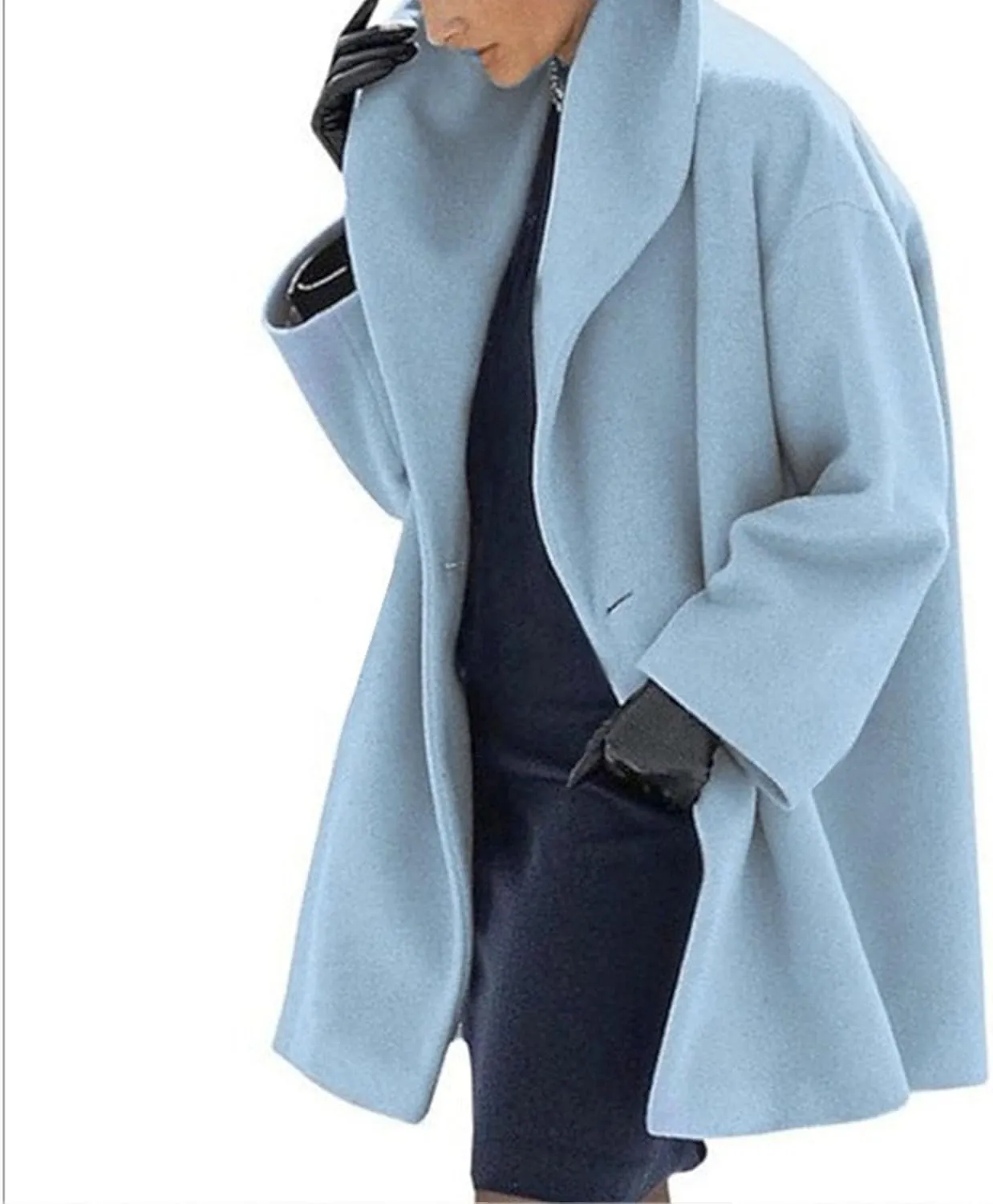 Maiyifu-GJ Wool Coat for Women Shawl Collar Trench Coats Wool Blend Lapel Single Breasted Long Coat Casual Cardigan Jacket