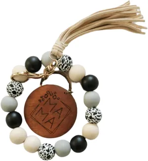 MAMA Keychain wristlet for Moms- Printed Wood with Wood Beads Key Chain, Perfect Accessory for Mom- Great Mothers Day Gift- Cheetah Print,Christmas gift