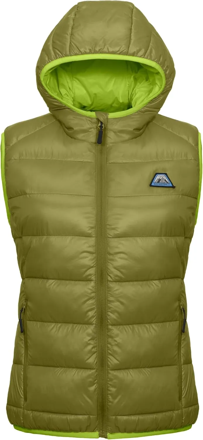 Mapamyumco Womens Lightweight Puffer Vest with Hood, Water-Resistant Sleeveless Jacket for Hiking Ski
