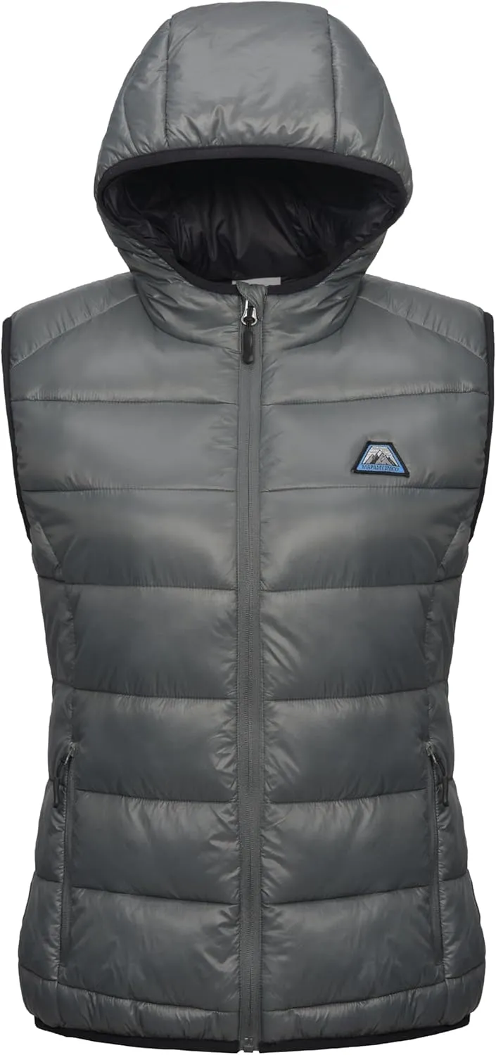 Mapamyumco Womens Lightweight Puffer Vest with Hood, Water-Resistant Sleeveless Jacket for Hiking Ski