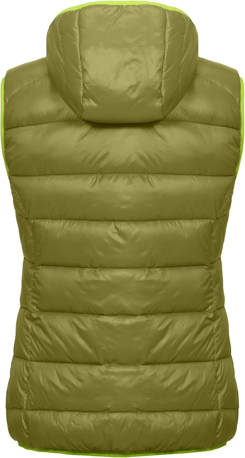 Mapamyumco Womens Lightweight Puffer Vest with Hood, Water-Resistant Sleeveless Jacket for Hiking Ski