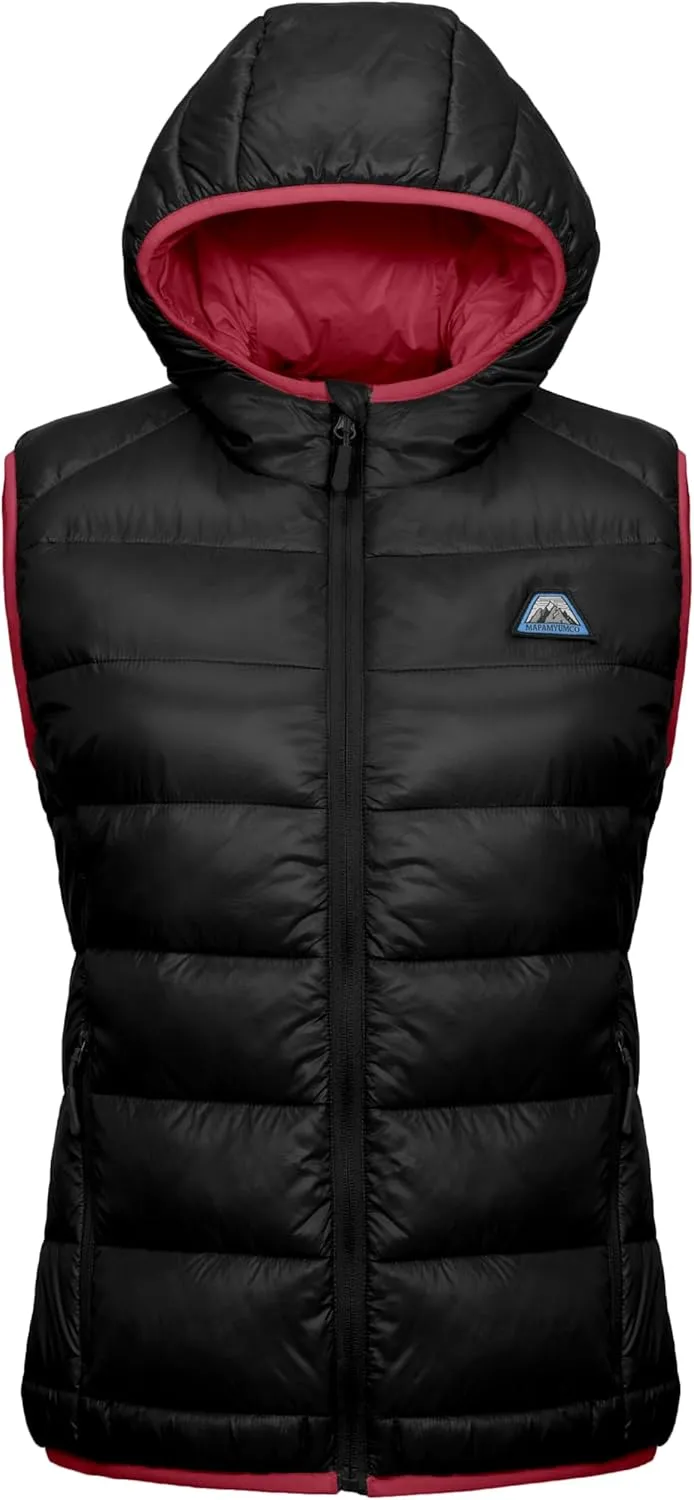 Mapamyumco Womens Lightweight Puffer Vest with Hood, Water-Resistant Sleeveless Jacket for Hiking Ski