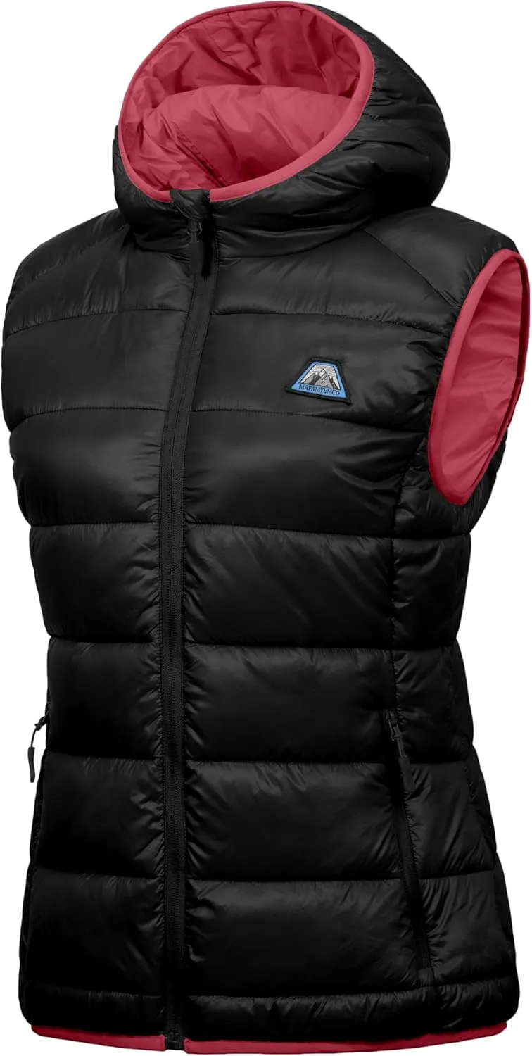 Mapamyumco Womens Lightweight Puffer Vest with Hood, Water-Resistant Sleeveless Jacket for Hiking Ski