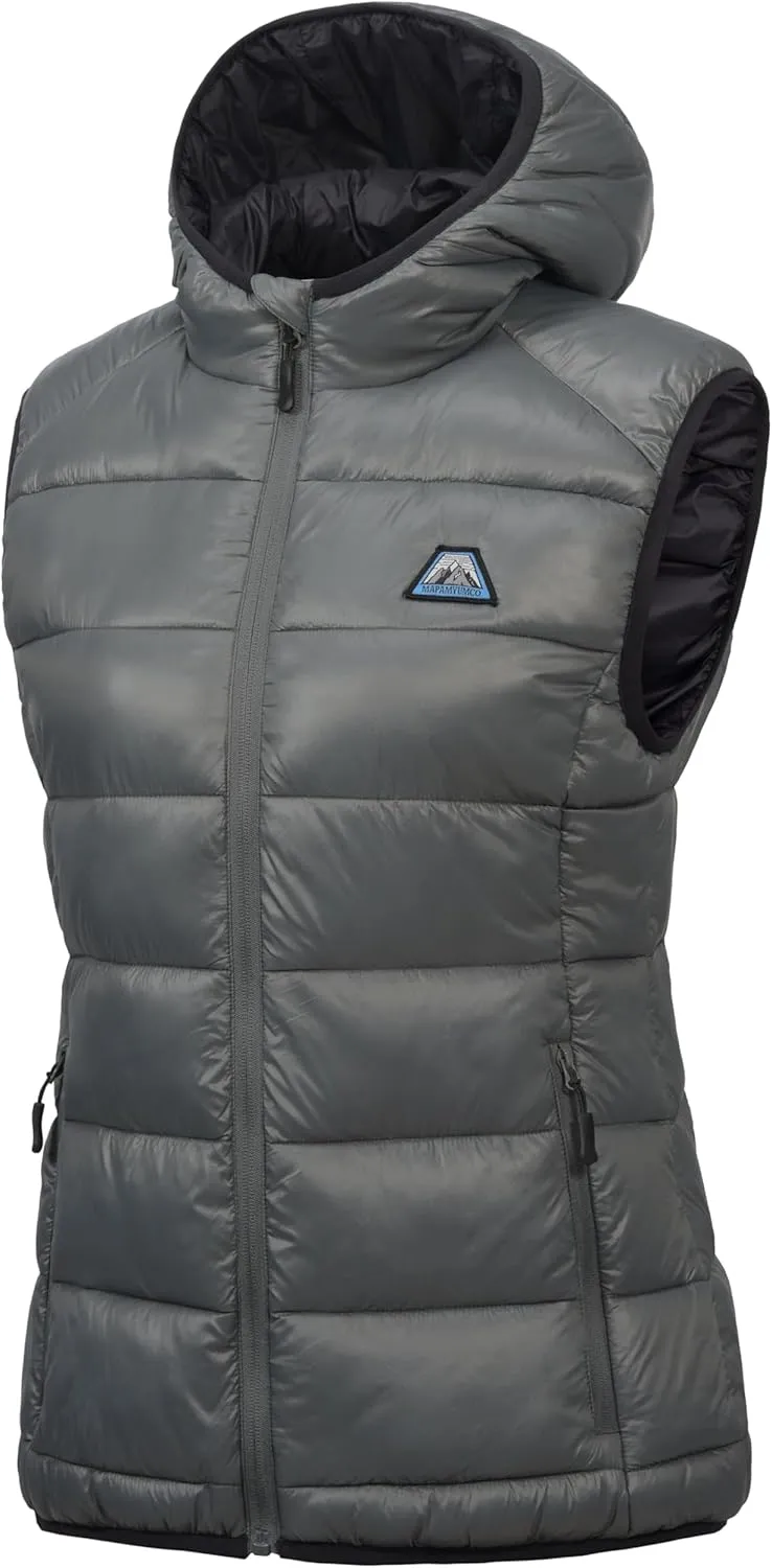 Mapamyumco Womens Lightweight Puffer Vest with Hood, Water-Resistant Sleeveless Jacket for Hiking Ski