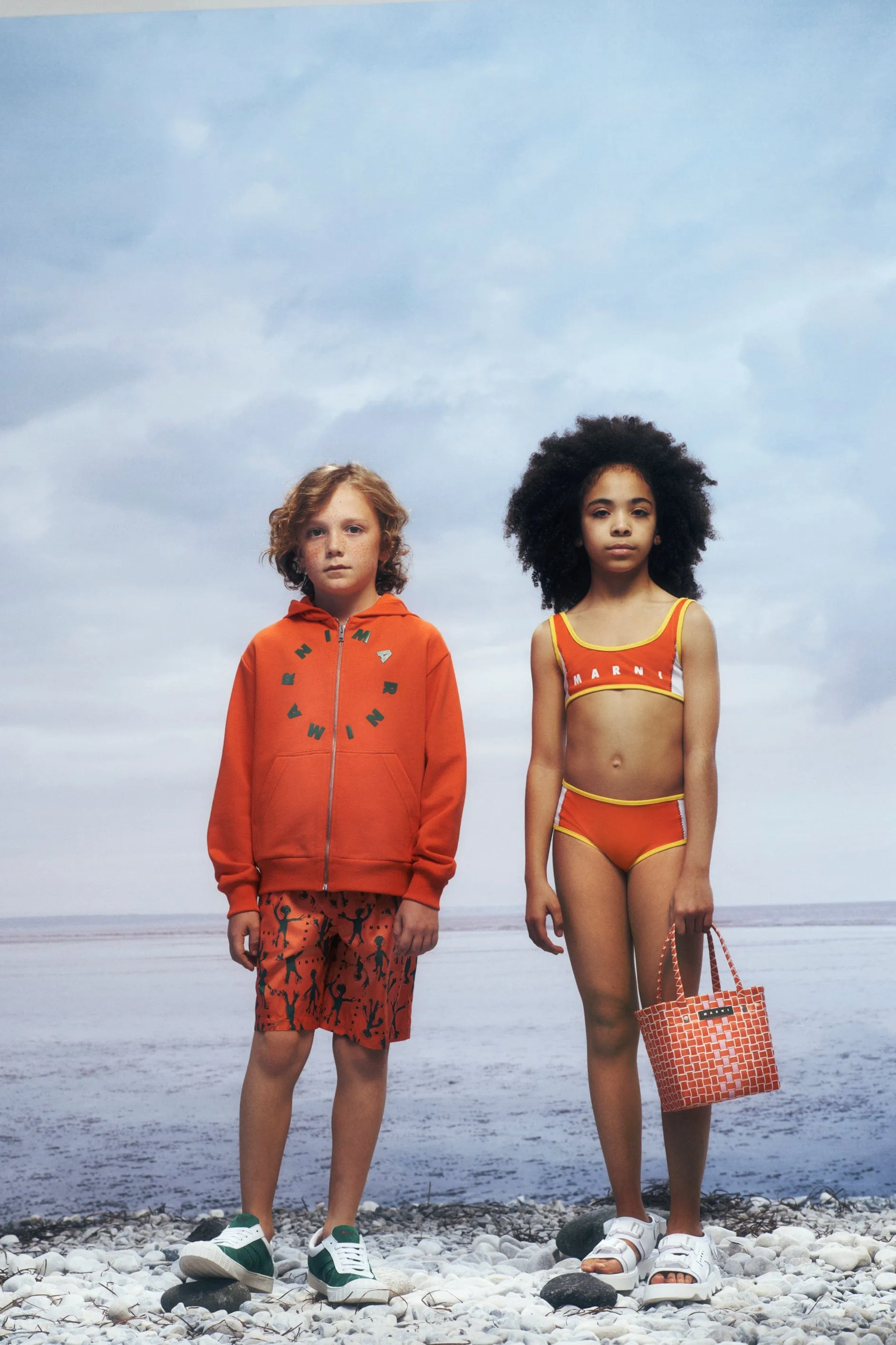 MARNI Girls Logo Bikini in Orange