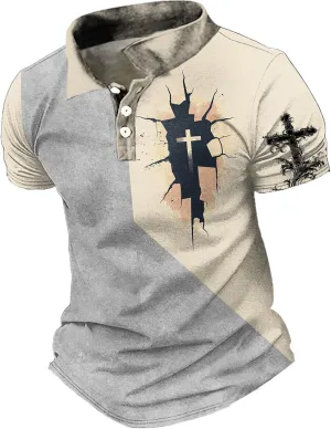 MARSVOVO Polo Shirts for Men Short Sleeve Breathable Button Cool Graphic Quick-Dry Daily Big and Tall Shirts for Men