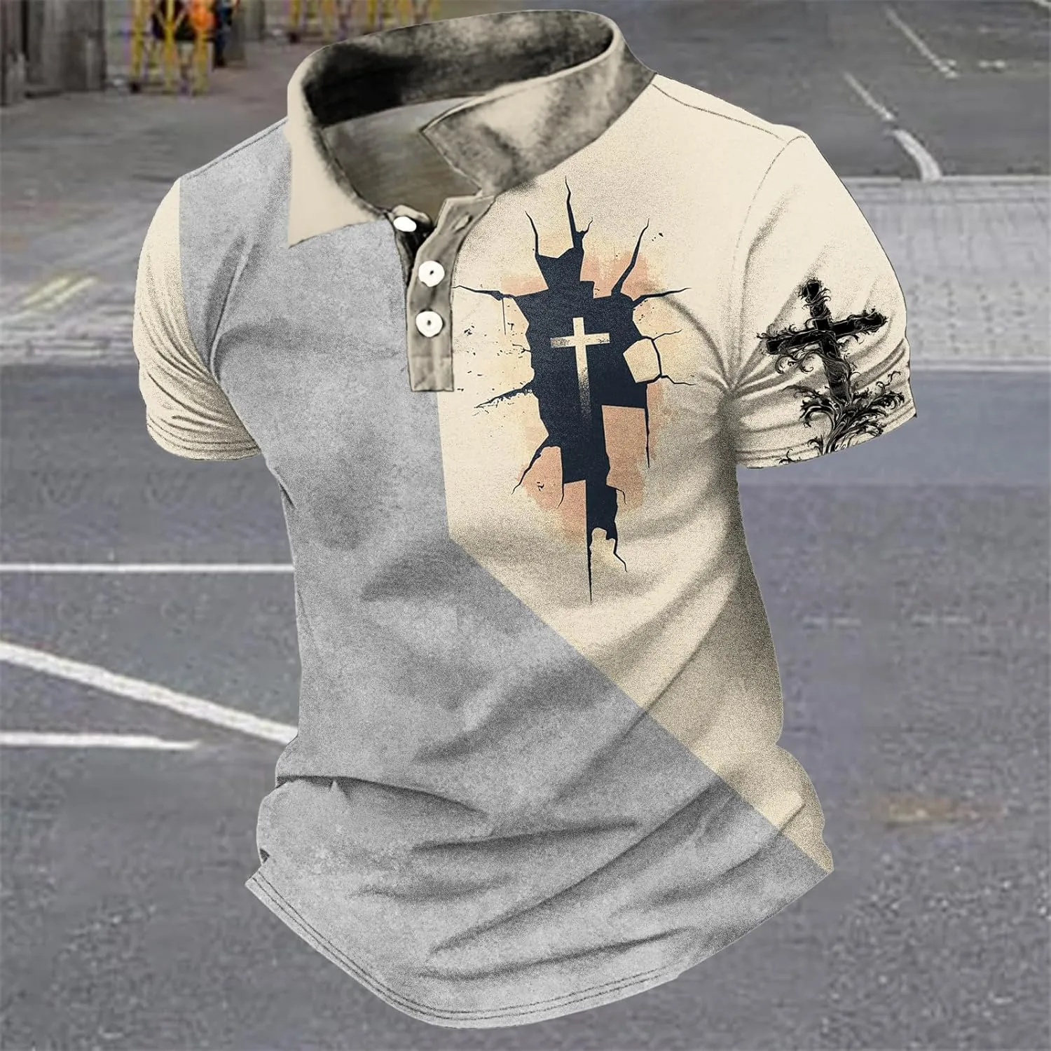 MARSVOVO Polo Shirts for Men Short Sleeve Breathable Button Cool Graphic Quick-Dry Daily Big and Tall Shirts for Men