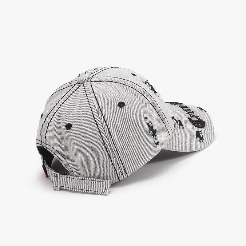 Matching Ripped Letter Print Embroidery Cap – Adjustable Cotton Dome Hat