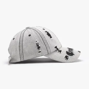 Matching Ripped Letter Print Embroidery Cap – Adjustable Cotton Dome Hat
