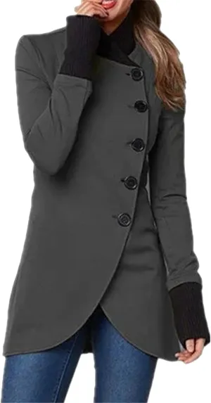 MAYRAIN Women Elegant Wool Blend Peacoat High Neck Single Breasted Overcoats Winter Fashion Trench Coat