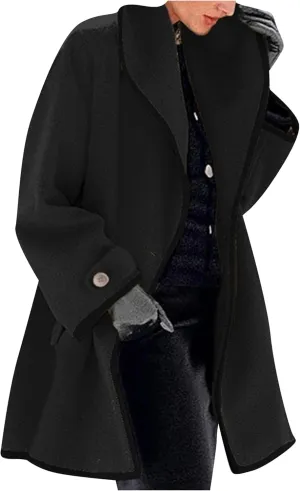 MAYRAIN Womens Winter Hooded Trench Coat Soft Wool Blend Pea Coat Vintage Long Sleeve Single Breasted Coats