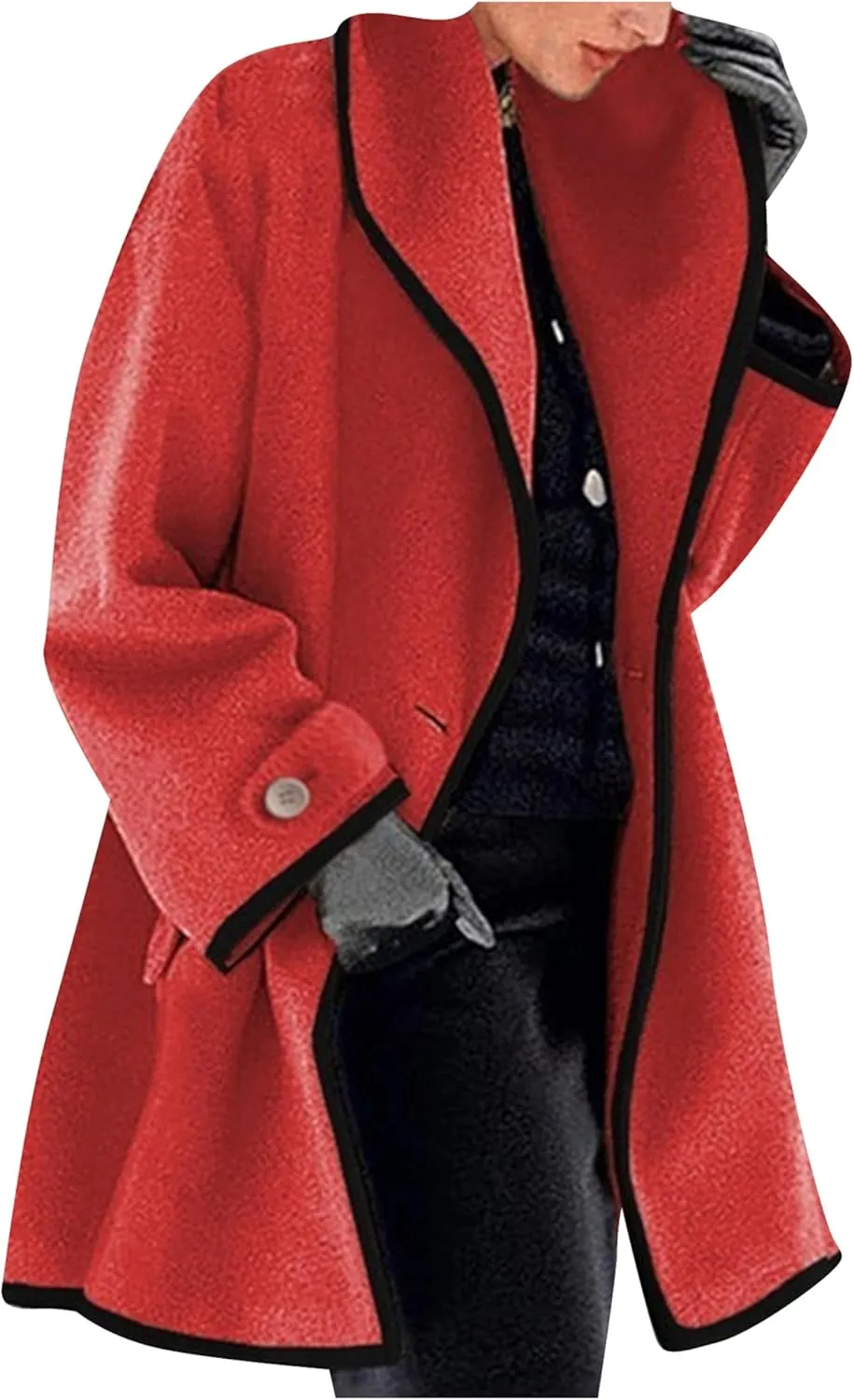 MAYRAIN Womens Winter Hooded Trench Coat Soft Wool Blend Pea Coat Vintage Long Sleeve Single Breasted Coats
