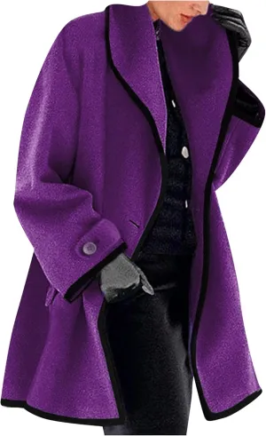 MAYRAIN Womens Winter Hooded Trench Coat Soft Wool Blend Pea Coat Vintage Long Sleeve Single Breasted Coats