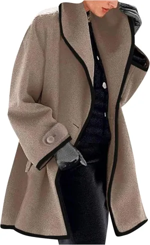 MAYRAIN Womens Winter Hooded Trench Coat Soft Wool Blend Pea Coat Vintage Long Sleeve Single Breasted Coats