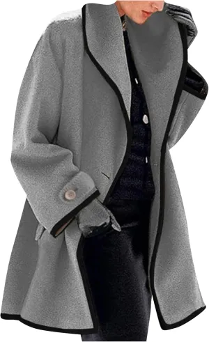 MAYRAIN Womens Winter Hooded Trench Coat Soft Wool Blend Pea Coat Vintage Long Sleeve Single Breasted Coats