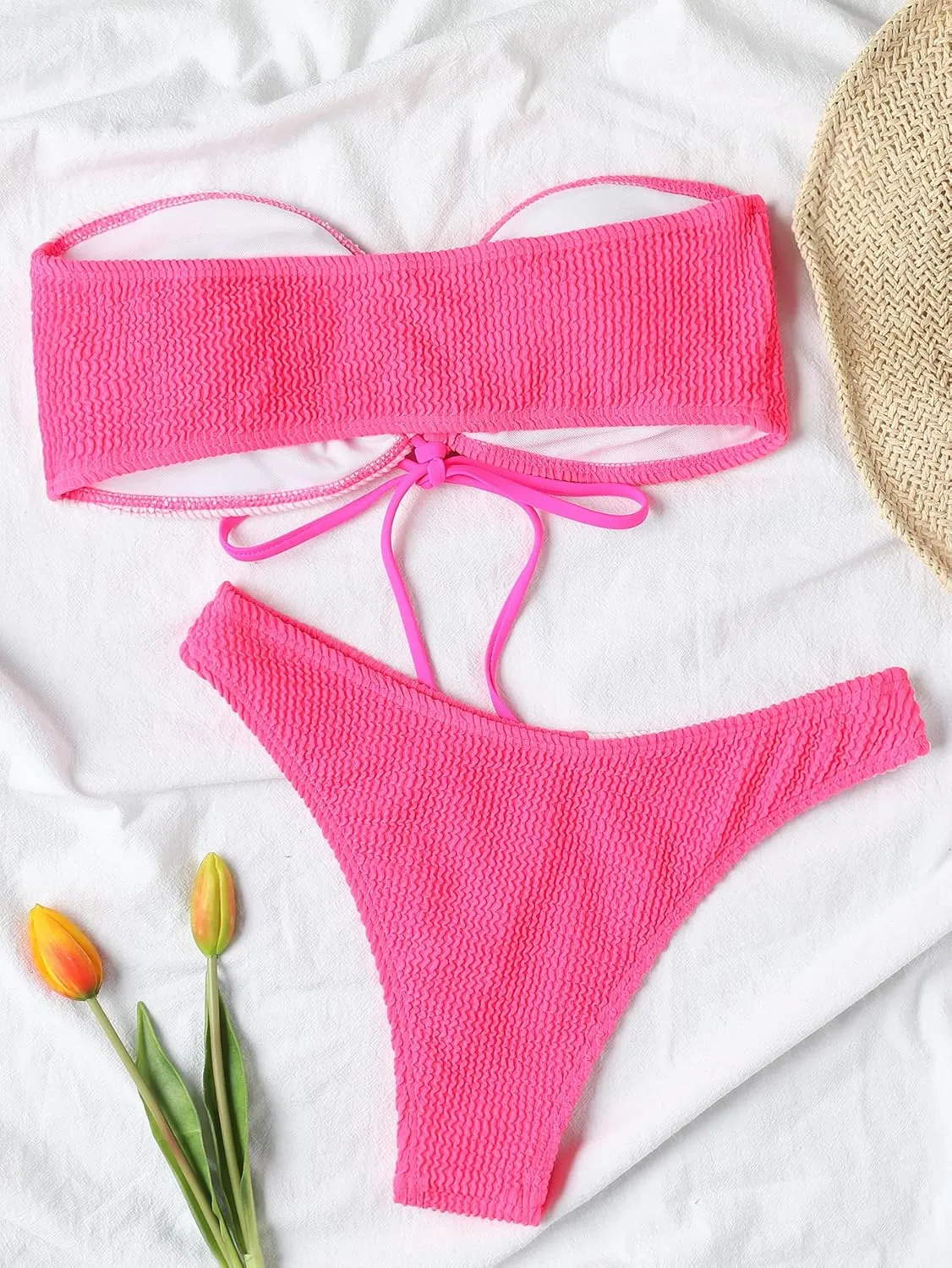 Meetall Cheeky High Cut Bandeau Bikini Sets for Women Swimsuits 2 Pieces