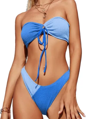 Meetall Cheeky High Cut Bandeau Bikini Sets for Women Swimsuits 2 Pieces