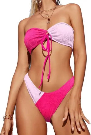 Meetall Cheeky High Cut Bandeau Bikini Sets for Women Swimsuits 2 Pieces