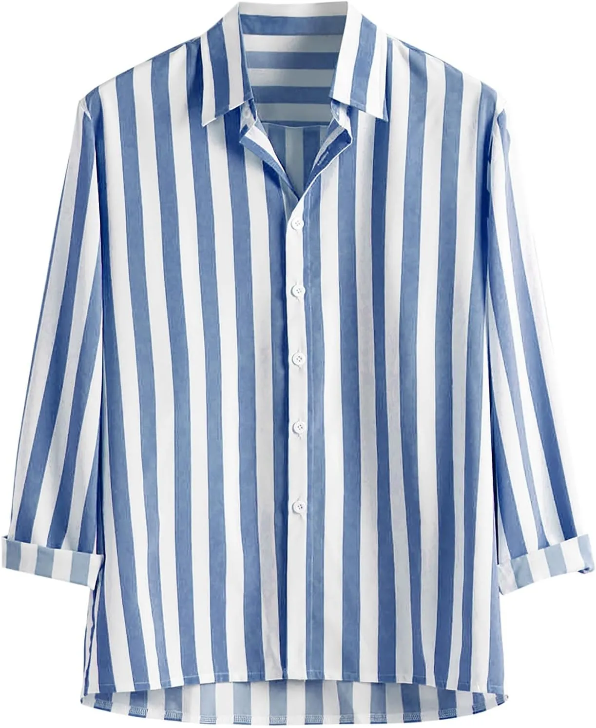 Men Button Down Striped Shirts Long Sleeve Tops Casual Basic Blue and White Striped Dress Shirt Slim Fit Blouses