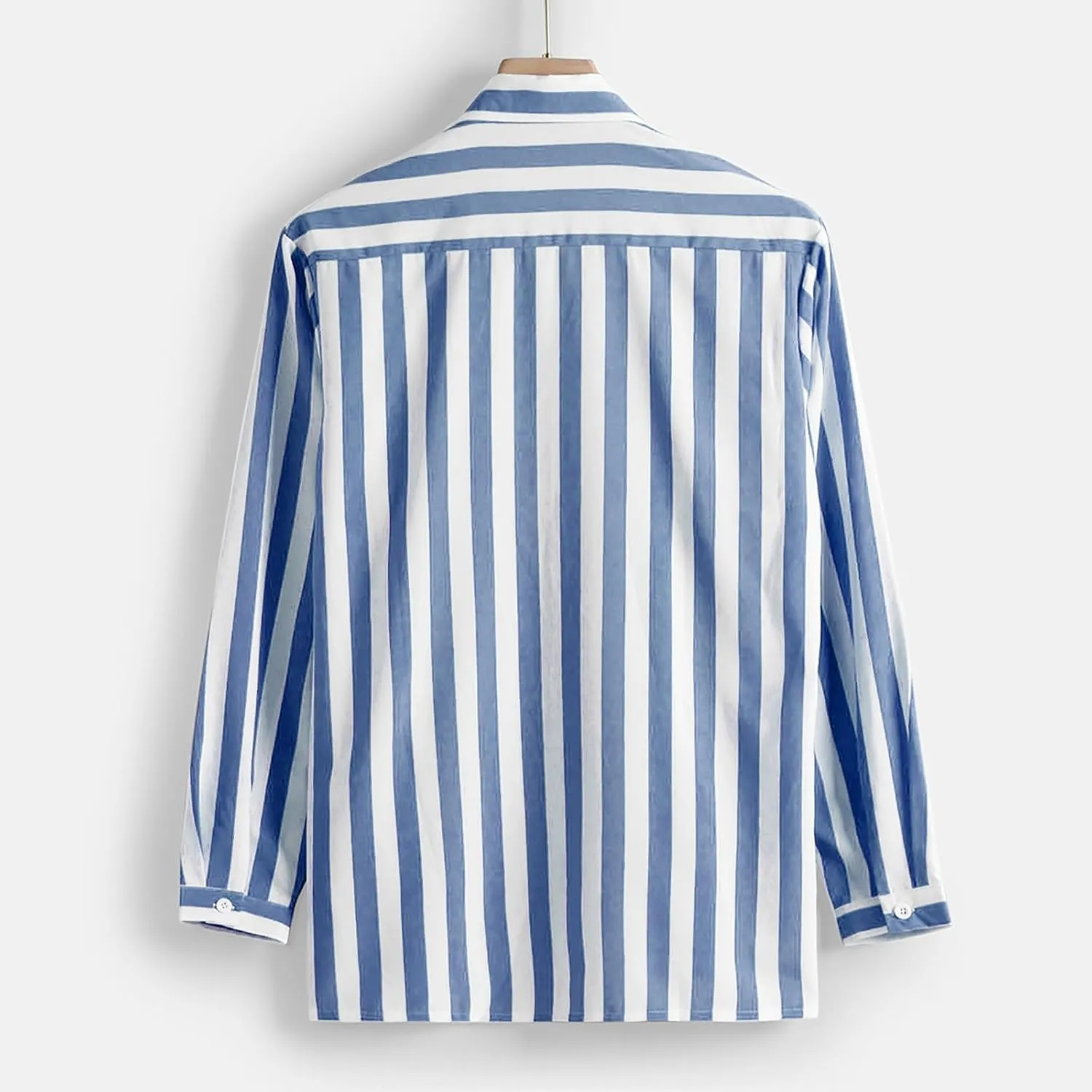 Men Button Down Striped Shirts Long Sleeve Tops Casual Basic Blue and White Striped Dress Shirt Slim Fit Blouses