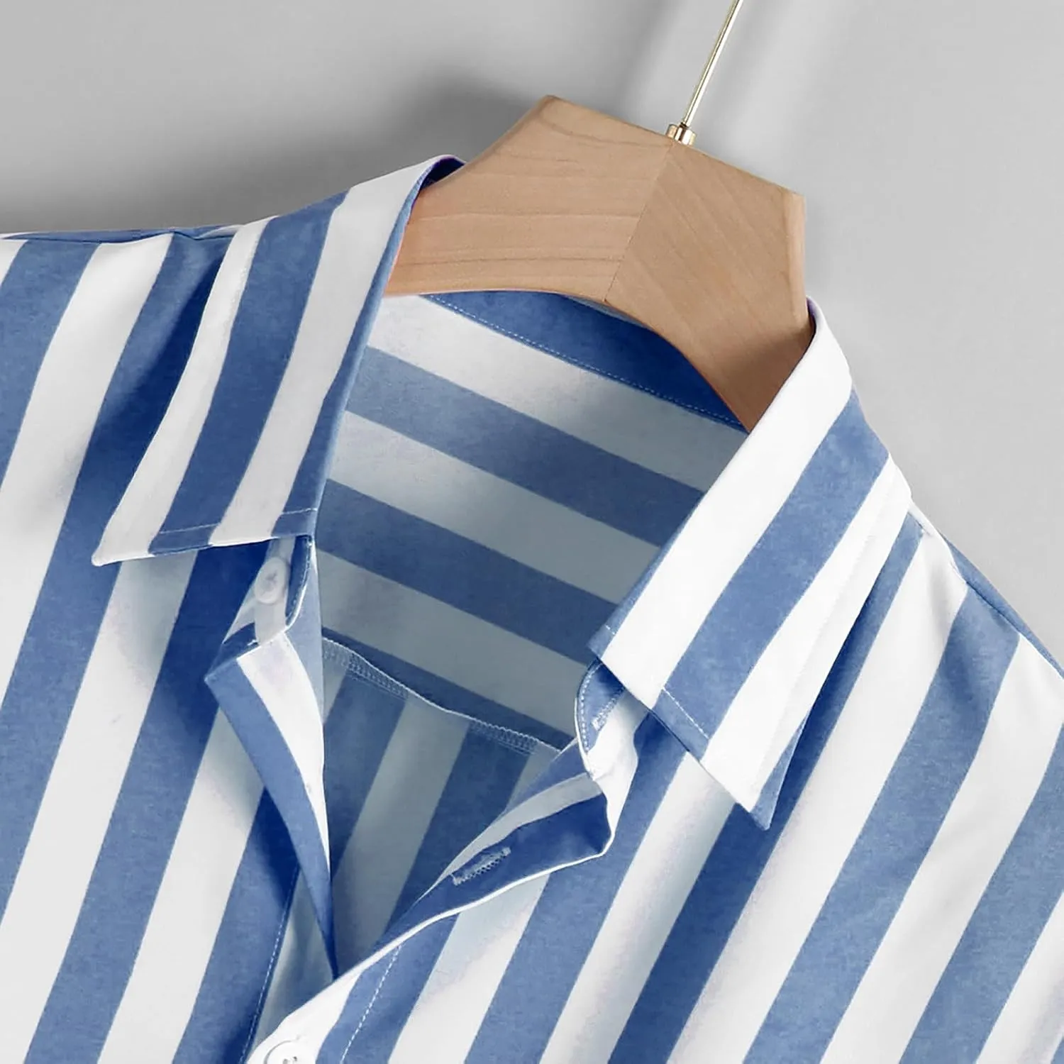 Men Button Down Striped Shirts Long Sleeve Tops Casual Basic Blue and White Striped Dress Shirt Slim Fit Blouses