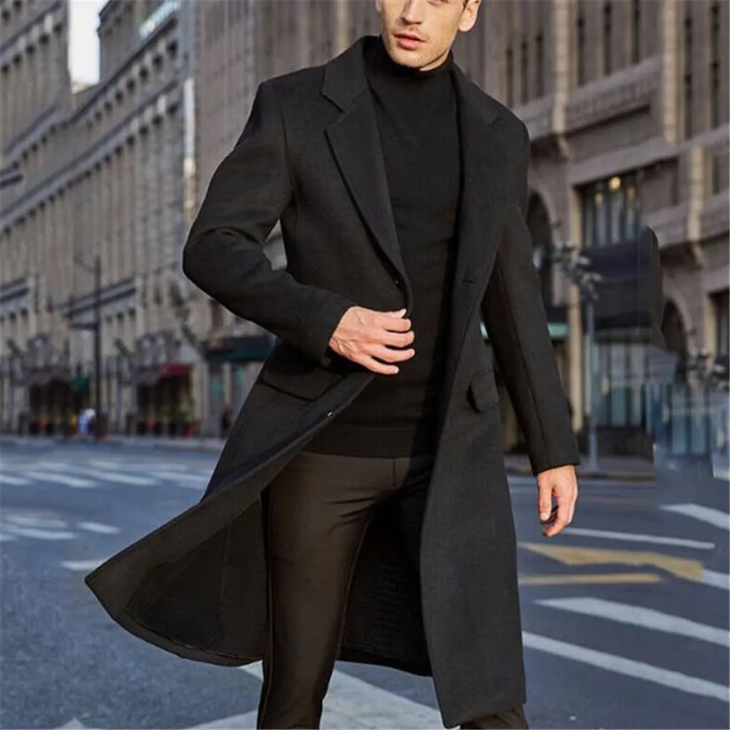 Men Long Trench Coat Tweed Coat Wool Coat