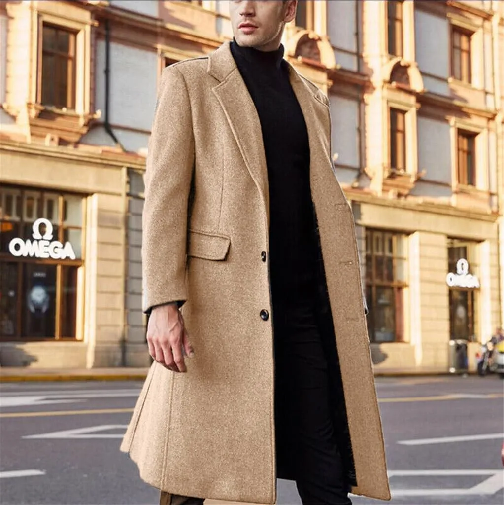 Men Long Trench Coat Tweed Coat Wool Coat