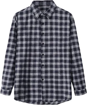 Men Plaid Casual Loose Shirt Jacket Loose Fit Midweight Plaid Shirt Lapel Long Sleeve Button Down Flannel Shirt
