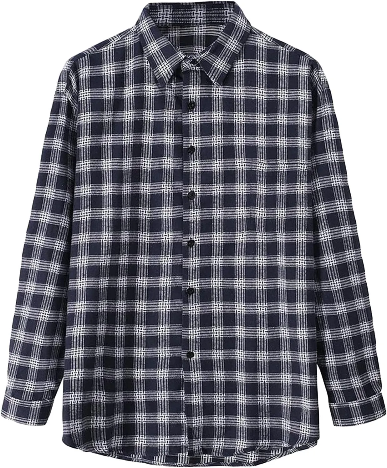 Men Plaid Casual Loose Shirt Jacket Loose Fit Midweight Plaid Shirt Lapel Long Sleeve Button Down Flannel Shirt