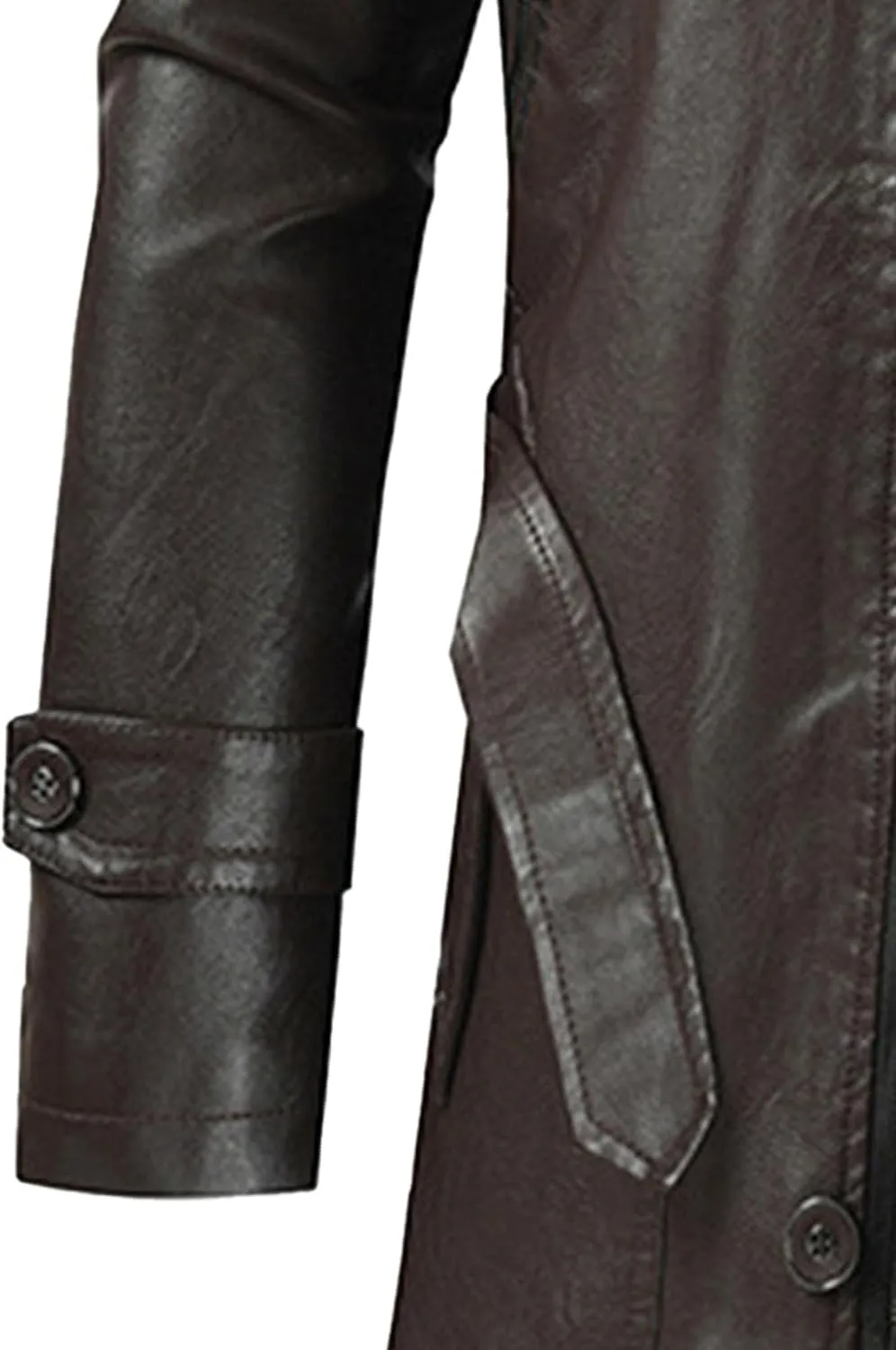 Men Pu Leather Zipper Trench Coat Hooded Casual Motorcycle Long Leather Jacket Vintage Biker Windbreaker With Belt